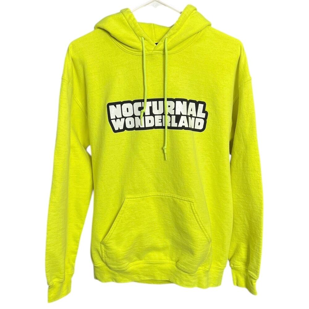 Nocturnal Wonderland Neon Yellow Hoodie Frog Graphic Sweatshirt Streetwear - M